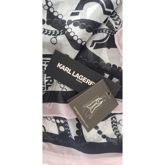 NWT KARL LAGERFELD PARIS ICON MONOGRAM PRINT BLACK GREY SCARF WRAP 35×72 - Picture 5 of 6